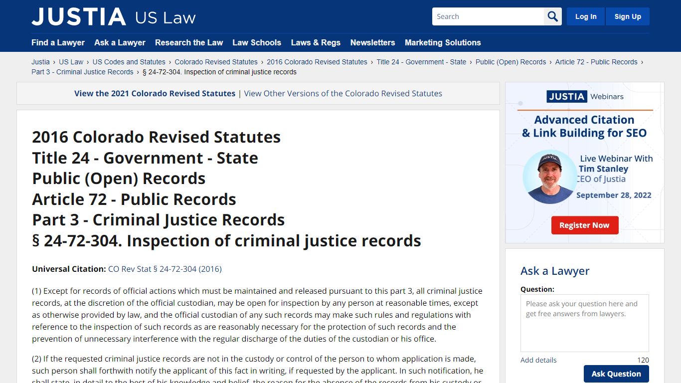 § 24-72-304. Inspection of criminal justice records :: 2016 Colorado ...